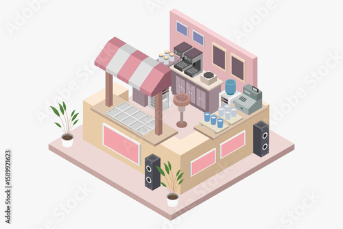 Isometric ice cream kiosk