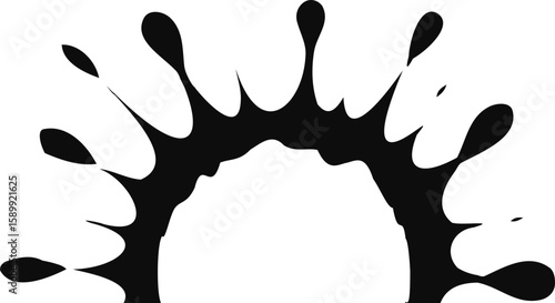 Irregular ink spot design with a central hollow semicircle.