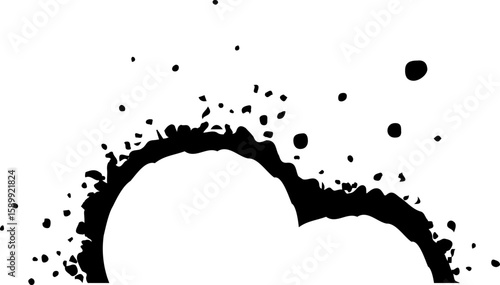 Overlap ink drops design with a central hollow semicircle.