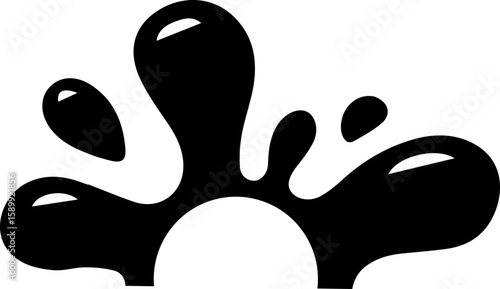 Ink blob design with a petal shape and a central hollow semicircle.