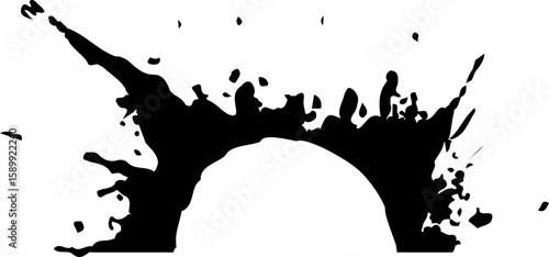 Spattered ink edge design with a central hollow semicircle.