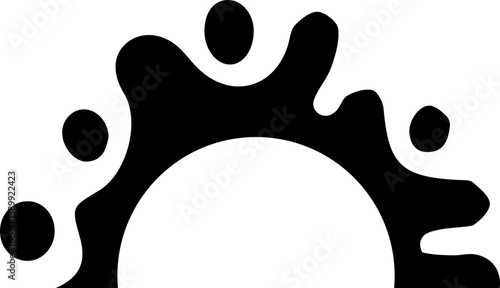 Ink splash starburst design with a central hollow semicircle.