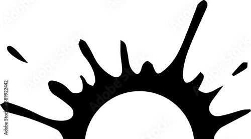 Starburst ink dot design with a central hollow semicircle.