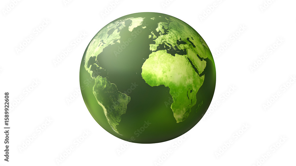 Fototapeta premium Earth globe, green tones, isolated on transparent background