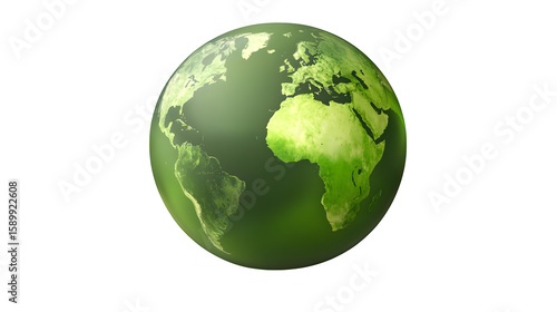 Earth globe, green tones, isolated on transparent background