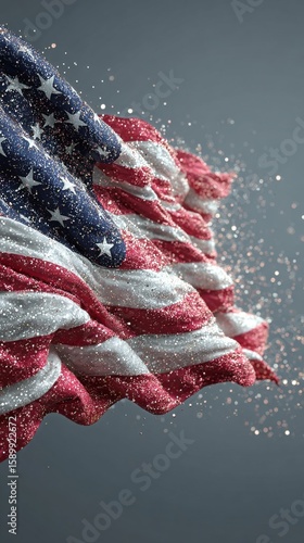 Waving American Flag With Sparkling Effects Creating a Vibrant and Dynamic Vi...
