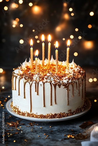 Celebrate With a Delicious Birthday Cake Adorned With Candles and Festive Dec...