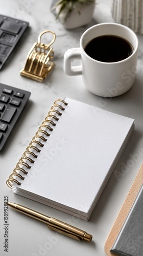 Cozy Workspace With Spiral Notebook and Coffee Cup in a Modern Setting During...