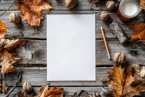 Creative Workspace for Autumn-Themed Projects With Natural Elements and Empty...