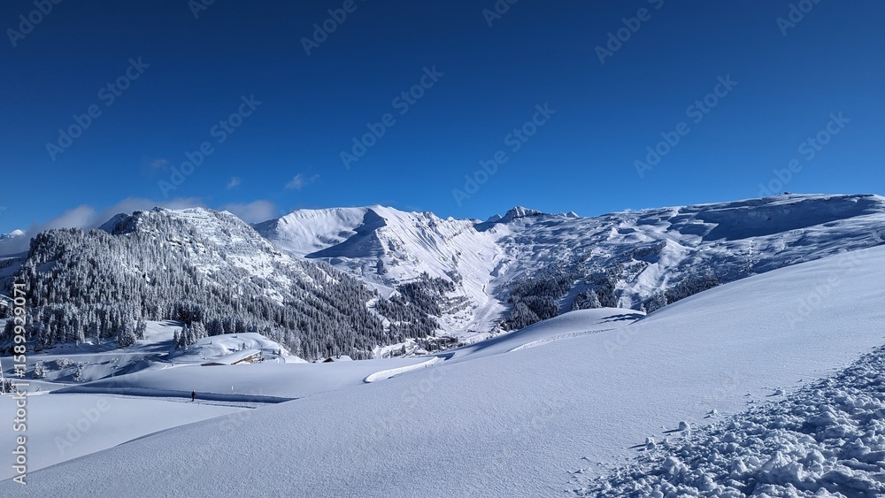Obraz premium This landscape captures the vastness and beauty of a major ski domain, evoking feelings of freedom, adventure, and the crisp, clean air of a perfect day in the high mountains.