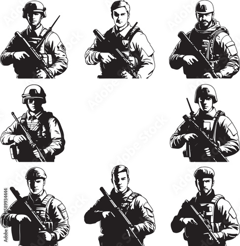 Soldier Silhouette Set Vector Illustration