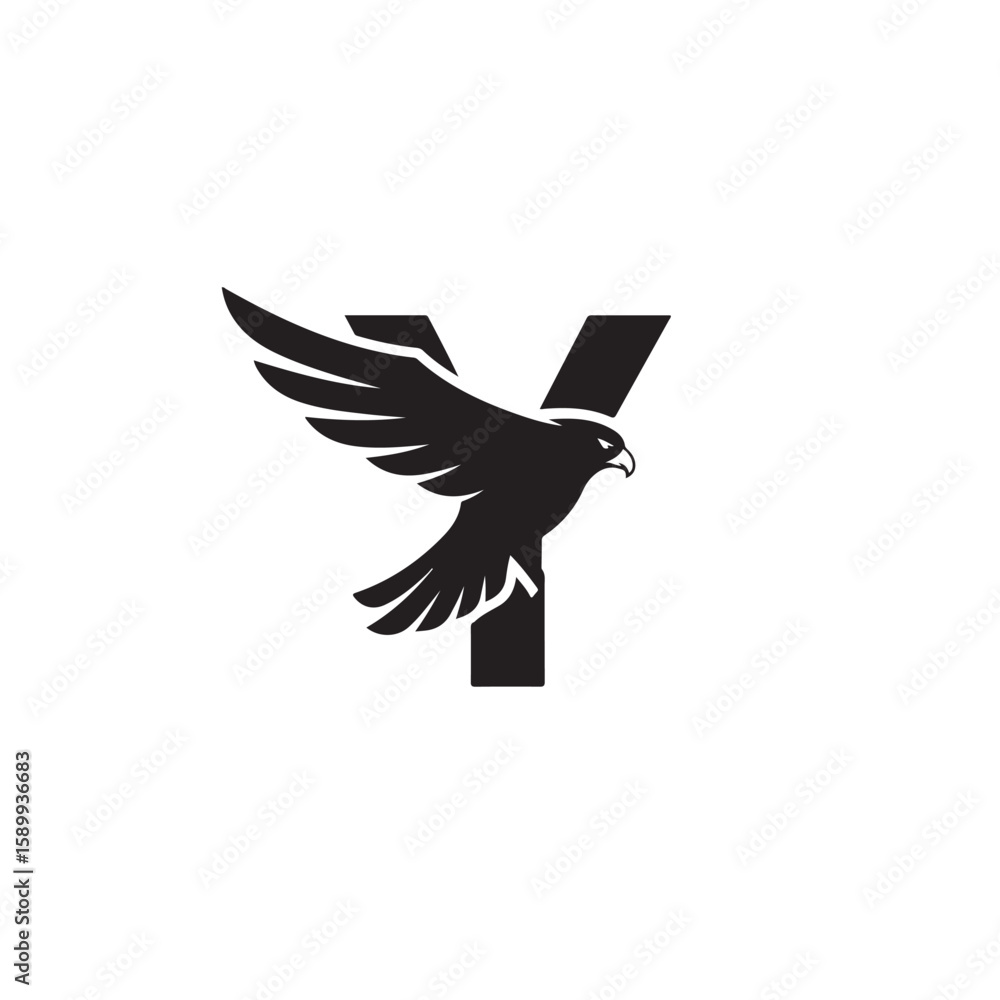 Obraz premium Majestic Falcon Embracing the Bold Letter Y in a Striking Animal Letter Logo Design