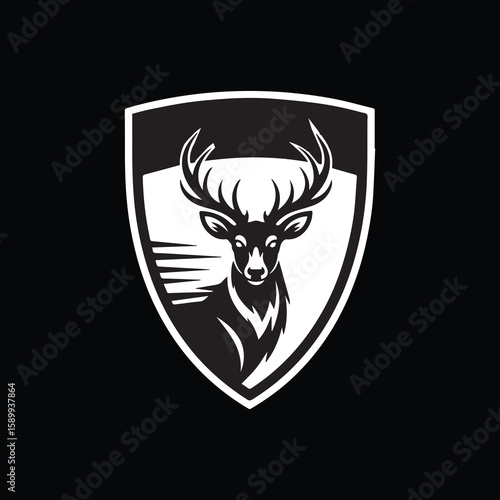 Deer Crest Logo Black and White Deer Shield for Outdoor or Premium Branding