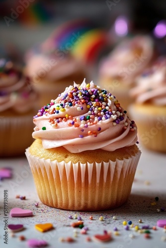 Delicious Cupcake With Colorful Sprinkles in a Vibrant Bakery Setting