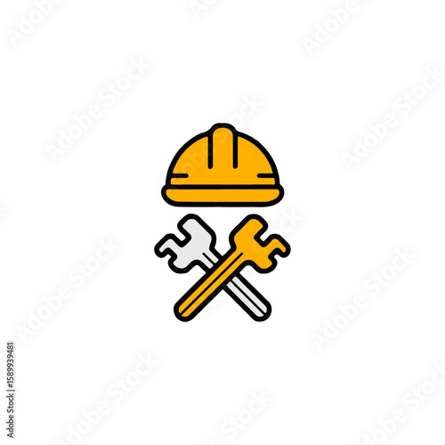 Construction Tools Logo Hard Hat, Wrench & Screwdriver Icon for Builders