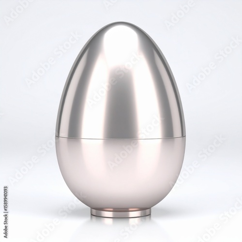 Metallic egg-shaped cosmetic jar mockup, luxury skincare packaging, isolated on white background