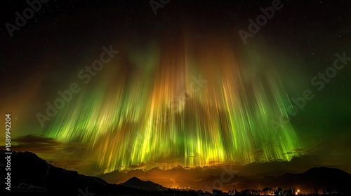Stunning aurora borealis display, vibrant greens and yellows
