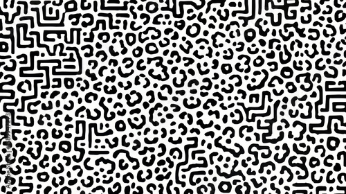 The image is a black and white photo of Maze print pattern. The pattern is made up of various shapes and lines, creating a unique and intricate design © panumas
