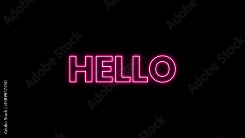 Glowing Neon Hello Sign on a Black Background for Greetings