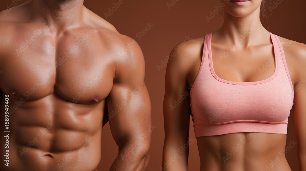 Fit young caucasian male and female showcasing athletic physiques Fit young caucasian male and female showcasing athletic physiques