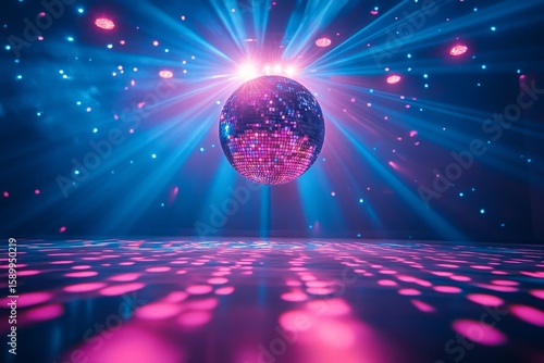 Colorful Disco Ball Reflects Vibrant Lights During a Lively Dance Party at an...