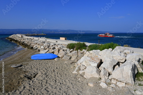 Fototapeta Naklejka Na Ścianę i Meble -  beach, Adriatic Sea, Omiš, Croatia, Europe, water, panorama, canyon, beach, city, vacation,