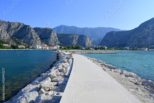 Fototapeta Naklejka Na Ścianę i Meble -  beach, Adriatic Sea, Omiš, Croatia, Europe, water, panorama, canyon, beach, city, vacation,