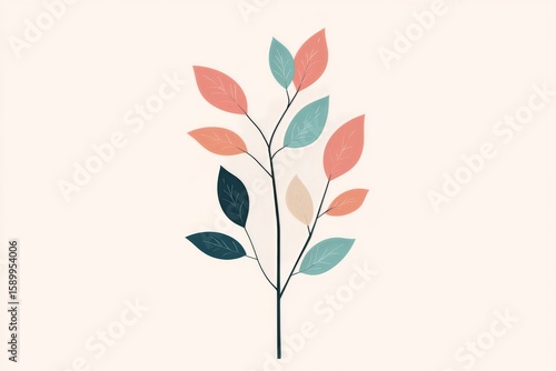 Colorful Leaf Branch Artwork on Soft Background for Decorative Purposes