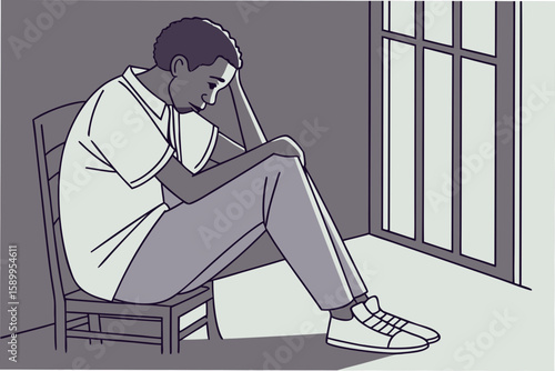 African American man sitting alone in a depressive state, conveying mental health struggles.