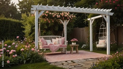 Pink-toned garden swing set