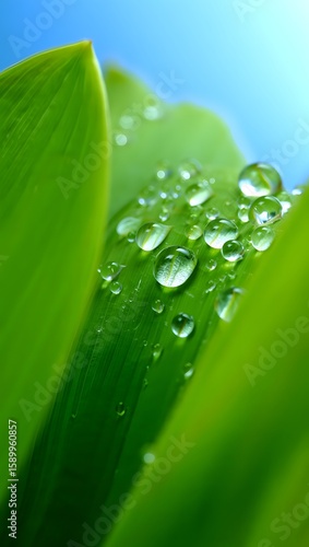 Fresh green leaves with water droplets macro photography nature background wallpaper hd