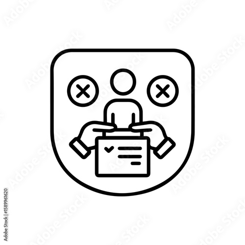 Rejected candidate icon with crossed out faces and accepted document.