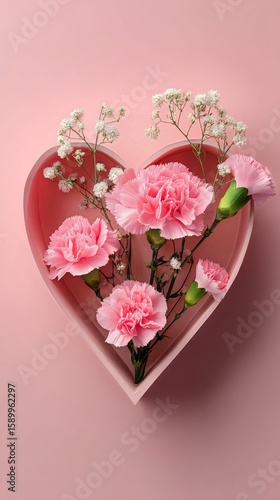 Pink Flowers Arranged in a Heart Shape on a Pastel Background for a Romantic ...