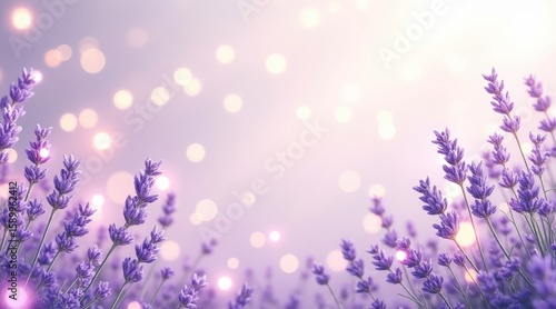 Soft focus lavender blooms with golden bokeh lights isolated on white background
