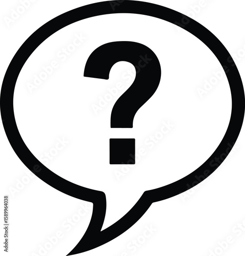 A bold black question mark inside a speech bubble, symbolizing inquiry and the need for information