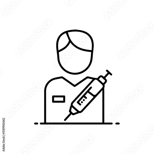 Stylized Medical Professional Holding Syringe Ready for Injection.
