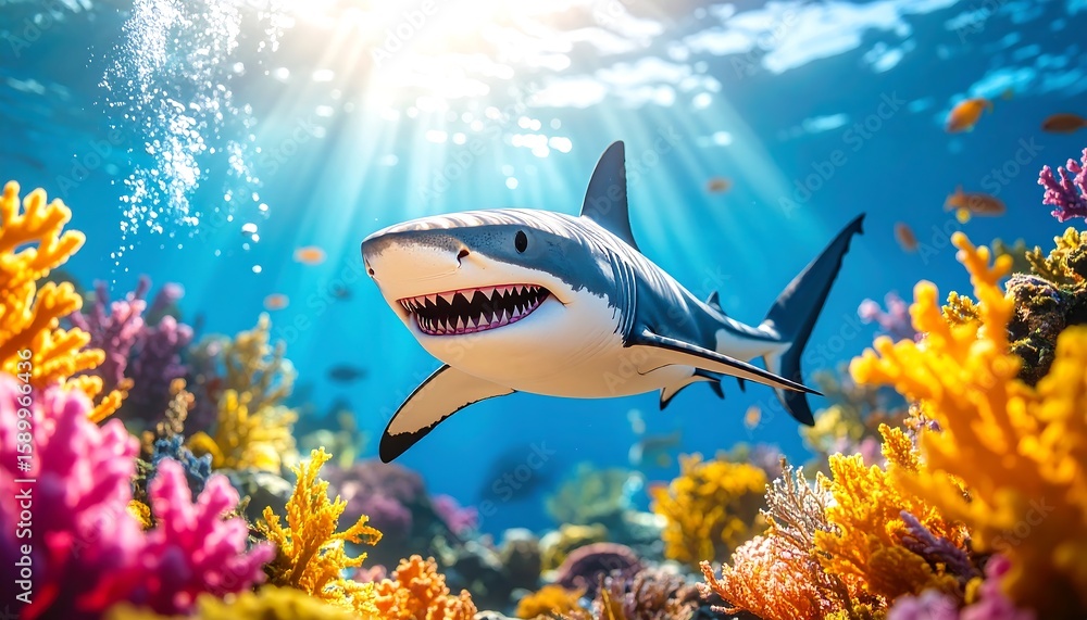 Fototapeta premium Majestic shark in vibrant coral reef