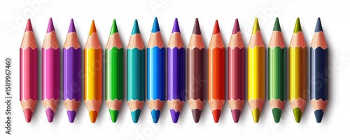 Lively and cute crayons in a variety of colors are arranged in a neat row perfect for inspiring creativity among students in any educational environment. A delightful gift for art lovers
