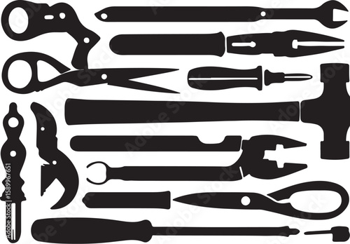Assorted tools including pliers hammer wrench and scissors vector