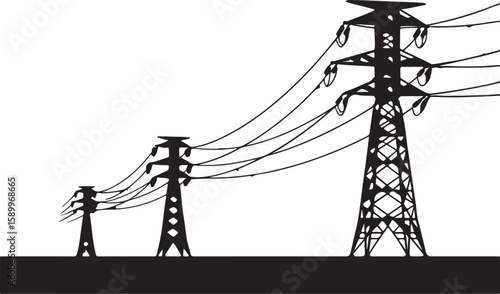 Electricity pylons carrying cables across landscape power lines transmission towers