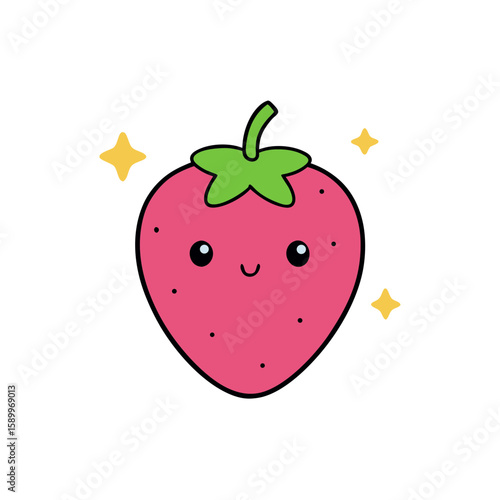 Wallpaper Mural Cute Kawaii Strawberry with Tiny Smile and Star Torontodigital.ca
