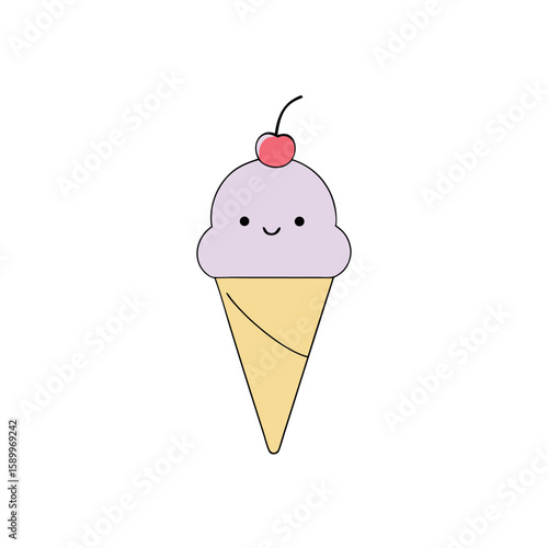 Cute Kawaii Ice Cream Cone with Blushing Cheeks