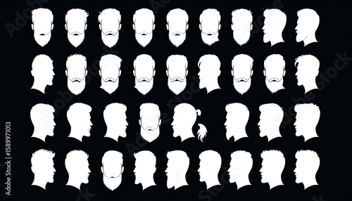 Profile silhouettes of men's hairstyles and beards