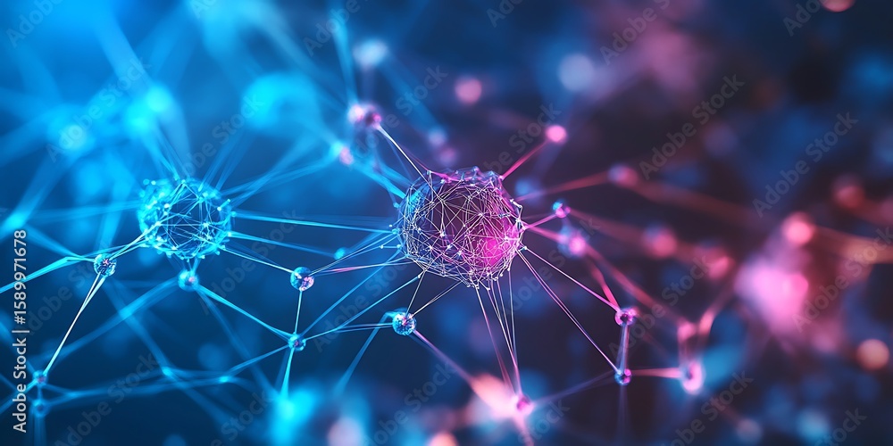 Fototapeta premium Microscopic View of Neuron Network Neural Connections Brain Cells Synapses Neurological Science