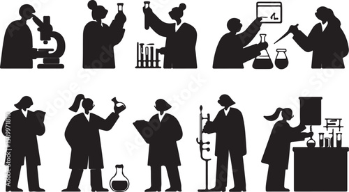 Scientists conducting experiments with laboratory equipment research microscope