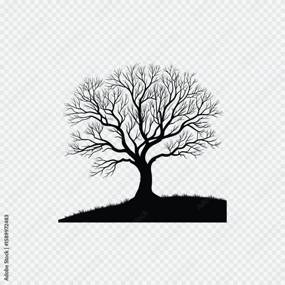 Obraz premium Vector tree silhouette with roots branches and leaves natural seasonal design illustration