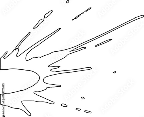 Ink splash with long narrow strokes extending outward quickly from the core, forming a dynamic and asymmetrical contour.