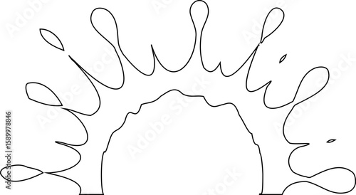 Dispersed ink contours around a loosely rounded core, marked with organic edges and asymmetric shapes in a splattered semicircle form.