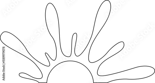 Spread of ink lines radiating from a central hollow point in a semi circular splash with uneven and organic outline.