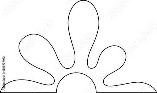 Rounded petal-like ink splotch with fluid smudges and radial outline in a semi circular hollow configuration.